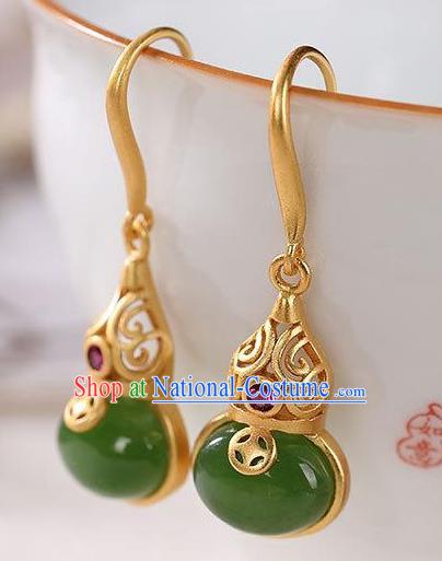 China Traditional Golden Gourd Ear Jewelry Accessories National Cheongsam Jade Earrings