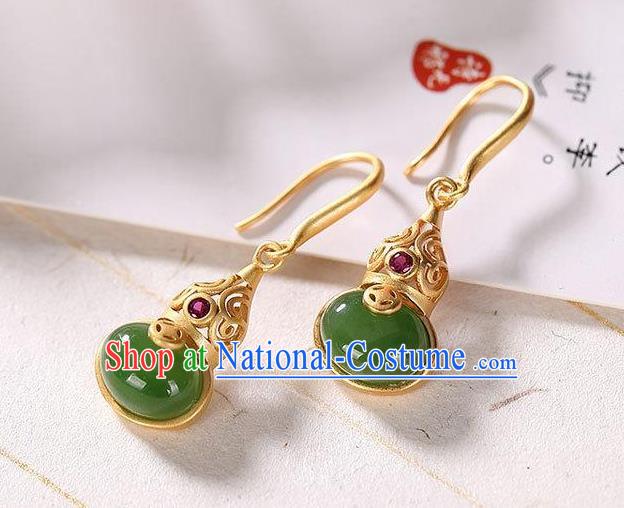 China Traditional Golden Gourd Ear Jewelry Accessories National Cheongsam Jade Earrings