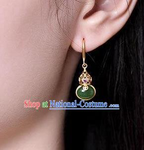 China Traditional Golden Gourd Ear Jewelry Accessories National Cheongsam Jade Earrings