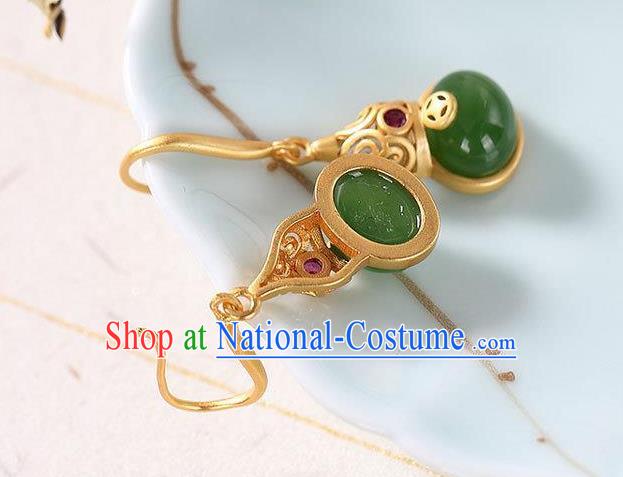 China Traditional Golden Gourd Ear Jewelry Accessories National Cheongsam Jade Earrings