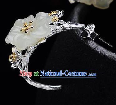 China Traditional Jade Plum Ear Jewelry Accessories National Cheongsam Silver Earrings