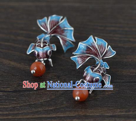 China Traditional Agate Ear Jewelry Accessories National Cheongsam Cloisonne Goldfish Earrings