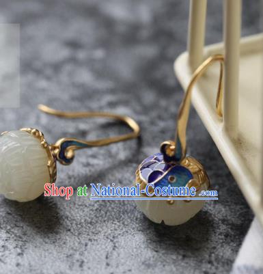 China Traditional Cloisonne Carp Ear Jewelry Accessories National Cheongsam Jade Lotus Earrings