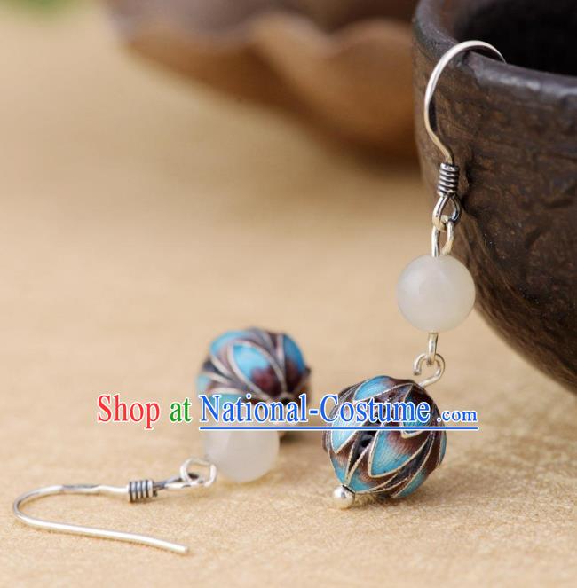 China Traditional Cloisonne Lotus Ear Jewelry Accessories National Cheongsam Silver Earrings