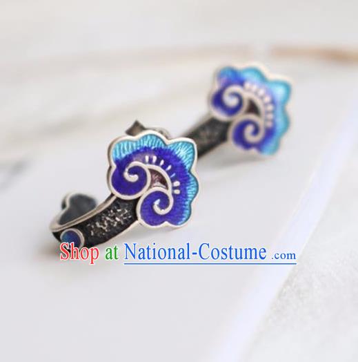 China Traditional Qing Dynasty Cloisonne Ear Jewelry Accessories National Cheongsam Silver Cloud Earrings