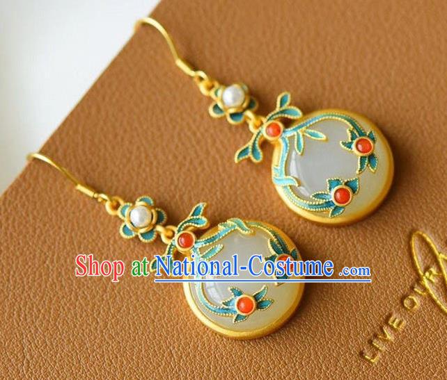 China Traditional White Jade Ear Jewelry Accessories National Cheongsam Blueing Cloud Earrings