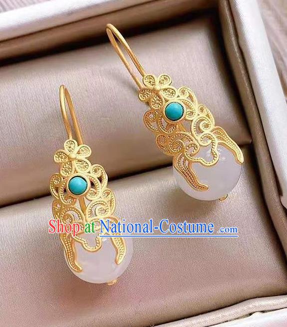 China Traditional Kallaite Ear Jewelry Accessories National Cheongsam Qing Dynasty Court Earrings