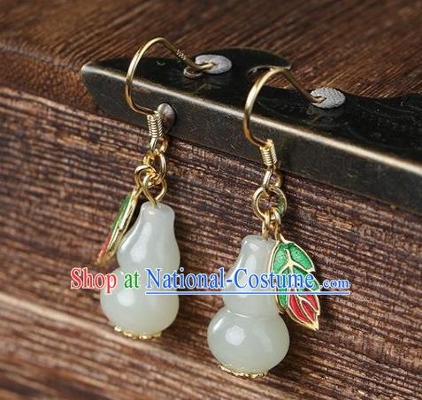 China Traditional Cloisonne Leaf Ear Jewelry Accessories National Cheongsam Jade Gourd Earrings