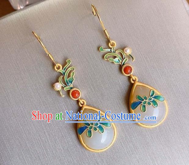 China Traditional Cloisonne Ear Jewelry Accessories National Cheongsam Golden Earrings