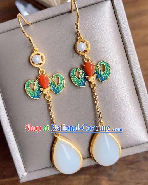 China Traditional Cloisonne Bat Ear Jewelry Accessories National Cheongsam Pearl Earrings