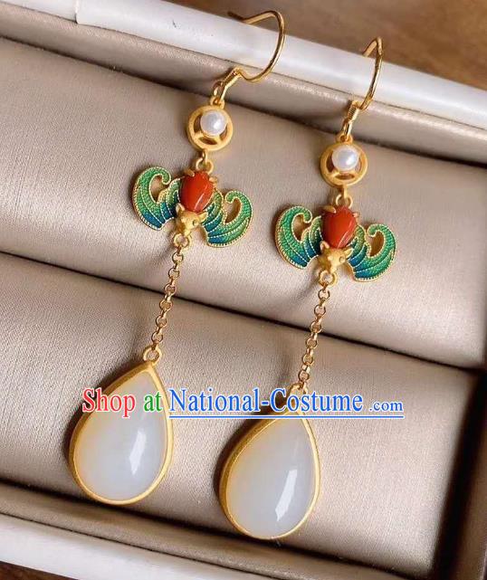 China Traditional Cloisonne Bat Ear Jewelry Accessories National Cheongsam Pearl Earrings