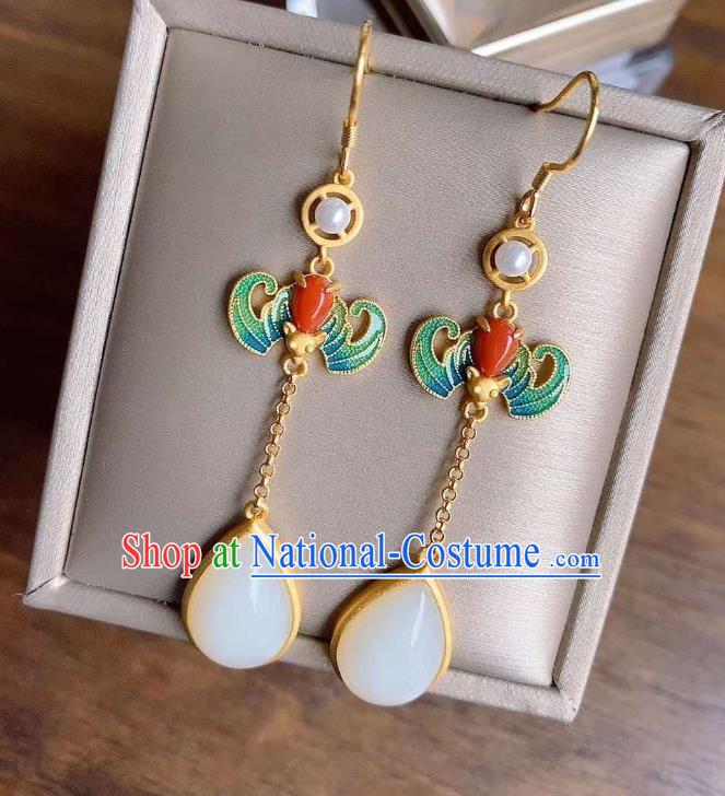 China Traditional Cloisonne Bat Ear Jewelry Accessories National Cheongsam Pearl Earrings