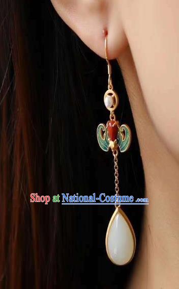 China Traditional Cloisonne Bat Ear Jewelry Accessories National Cheongsam Pearl Earrings