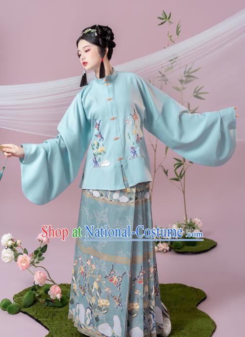 China Ancient Ming Dynasty Young Beauty Historical Hanfu Clothing Complete Set