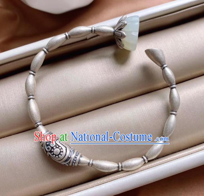 China Handmade Jade Bracelet Accessories Traditional National Silver Lotus Root Bangle Jewelry