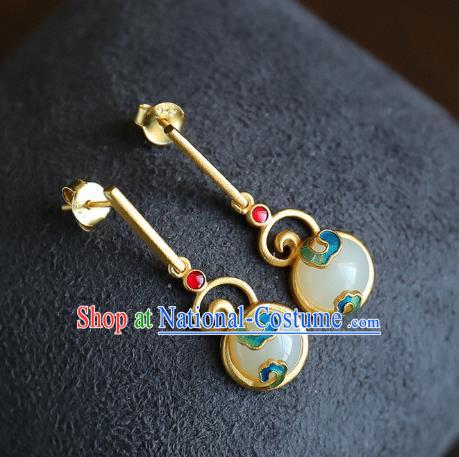 China Traditional Golden Ear Jewelry Accessories Classical Cheongsam Blueing Jade Earrings