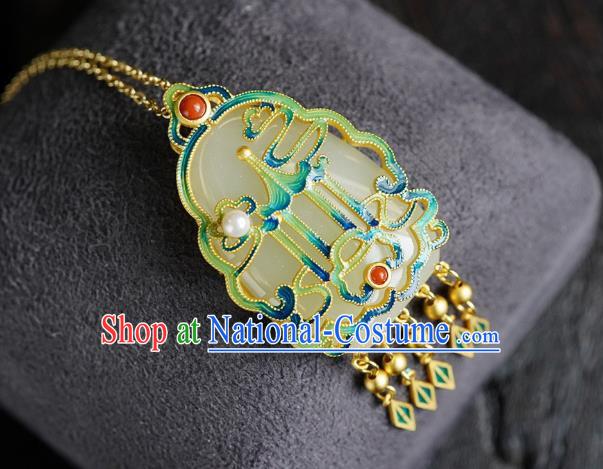 China Handmade Enamel Necklet Pendant Accessories Traditional Cheongsam Jade Necklace Jewelry