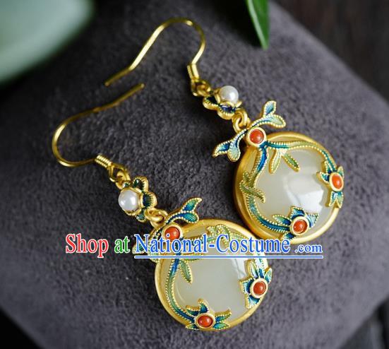 China Traditional Enamel Ear Jewelry Accessories Classical Cheongsam Pearls Jade Earrings