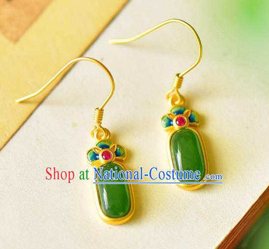 China Traditional Jade Golden Ear Jewelry Accessories Classical Cheongsam Enamel Earrings