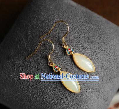 China Traditional Blueing Ear Jewelry Accessories Classical Cheongsam White Jade Earrings