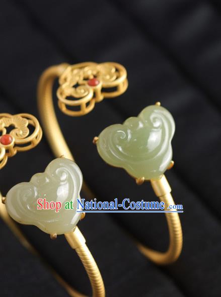 China Handmade Golden Bracelet Accessories Traditional National Jade Cloud Bangle Jewelry