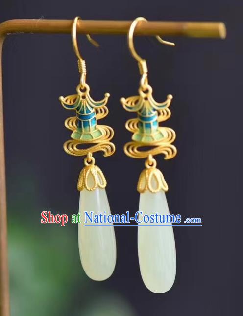 China Traditional Enamel Palace Ear Jewelry Accessories Classical Cheongsam Jade Earrings