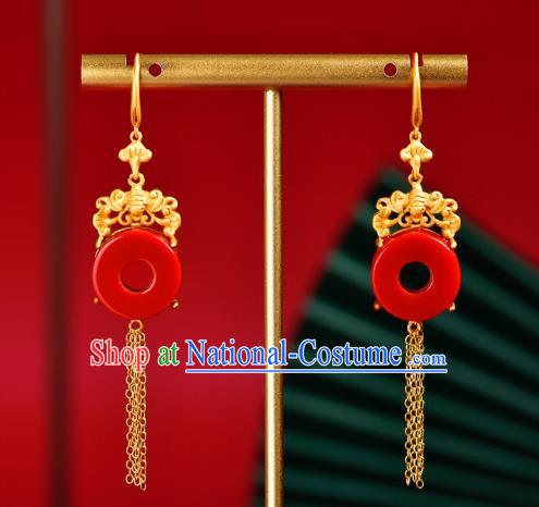 China Traditional Golden Bat Ear Jewelry Accessories Classical Cheongsam Red Agate Earrings