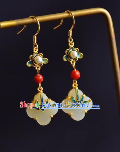 China Traditional Enamel Flower Ear Jewelry Accessories Classical Cheongsam Pearl Jade Earrings