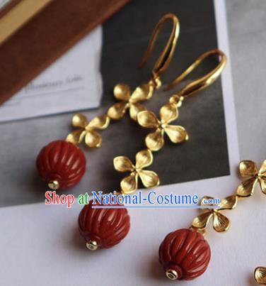 China Traditional Agate Ear Jewelry Accessories Classical Cheongsam Golden Flowers Earrings