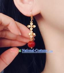 China Traditional Agate Ear Jewelry Accessories Classical Cheongsam Golden Flowers Earrings