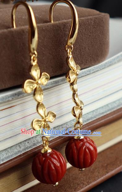 China Traditional Agate Ear Jewelry Accessories Classical Cheongsam Golden Flowers Earrings