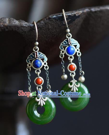 China Traditional Jade Peace Buckle Ear Jewelry Accessories Classical Cheongsam Silver Earrings