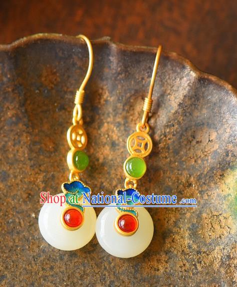 China Traditional Enamel Cloud Ear Jewelry Accessories Classical Cheongsam Hetian Jade Earrings