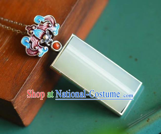 China Handmade Blueing Bat Necklet Pendant Accessories Traditional Cheongsam Jade Necklace Jewelry