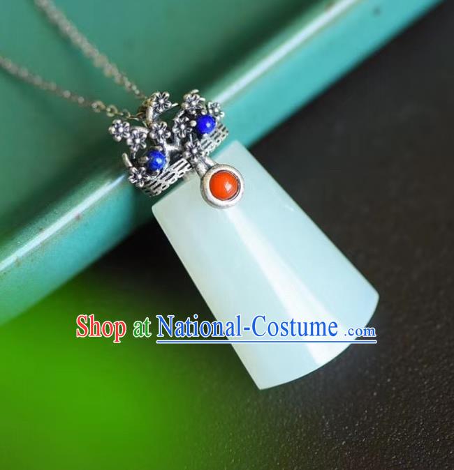 China Traditional Cheongsam Jade Necklace Jewelry Handmade Silver Plum Necklet Pendant Accessories