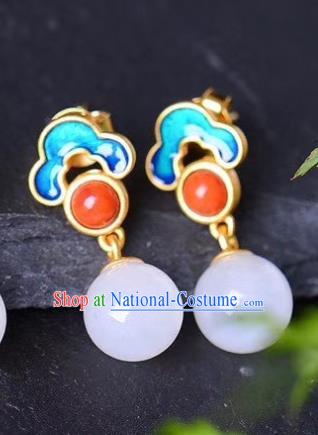 China Traditional Agate Ear Jewelry Accessories Classical Cheongsam Blueing Cloud Earrings