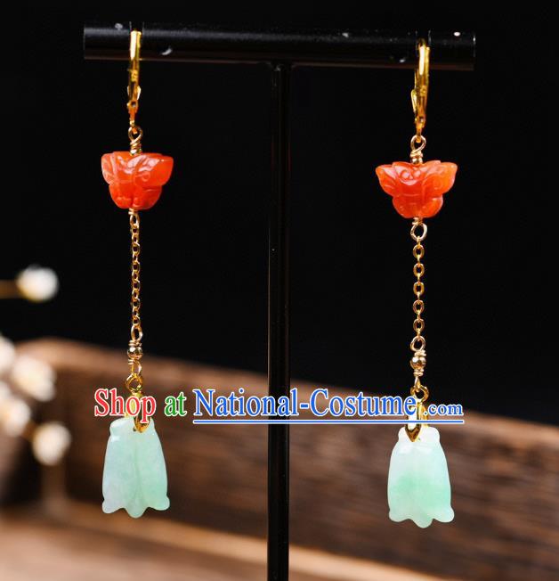 China Traditional Jade Cicada Ear Jewelry Accessories Classical Cheongsam Agate Butterfly Earrings