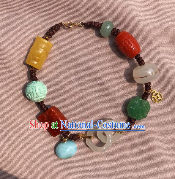 China Handmade Jade Agate Bracelet Accessories Traditional National Gems Bangle Jewelry