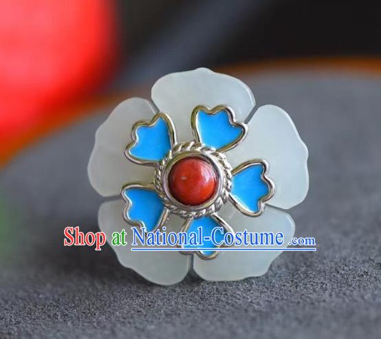 Chinese National Wedding Jade Plum Ring Handmade Jewelry Accessories Classical Blueing Silver Circlet