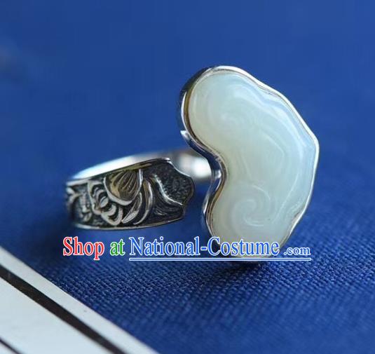 Chinese National Silver Carving Ring Handmade Jewelry Accessories Classical Jade Cloud Circlet