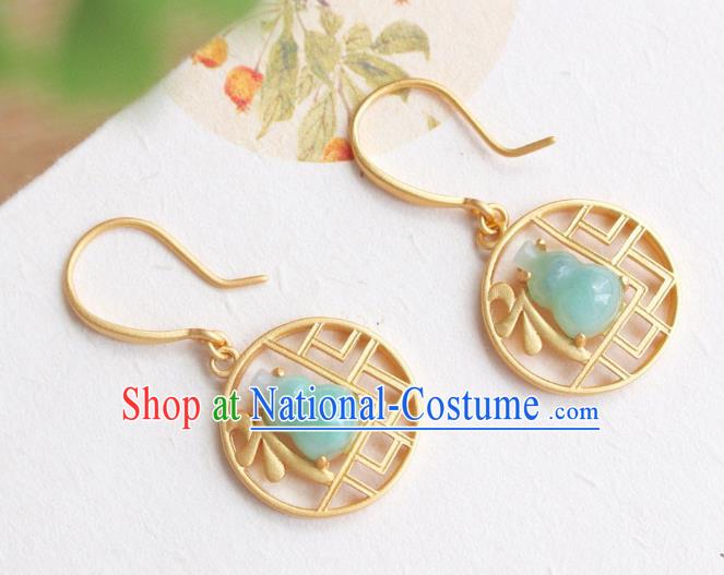 China Traditional Jade Gourd Ear Jewelry Accessories Classical Cheongsam Golden Earrings