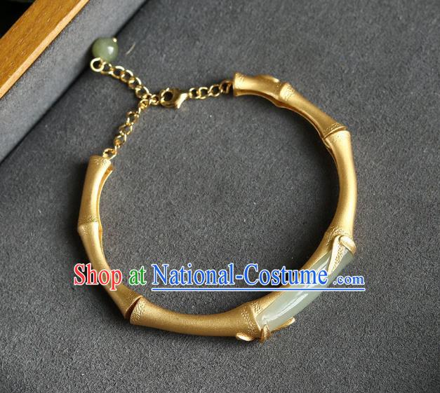 China Handmade Golden Bamboo Bracelet Accessories Traditional National Jade Bangle Jewelry