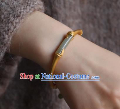 China Handmade Golden Bamboo Bracelet Accessories Traditional National Jade Bangle Jewelry