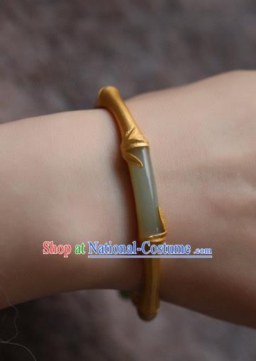 China Handmade Golden Bamboo Bracelet Accessories Traditional National Jade Bangle Jewelry