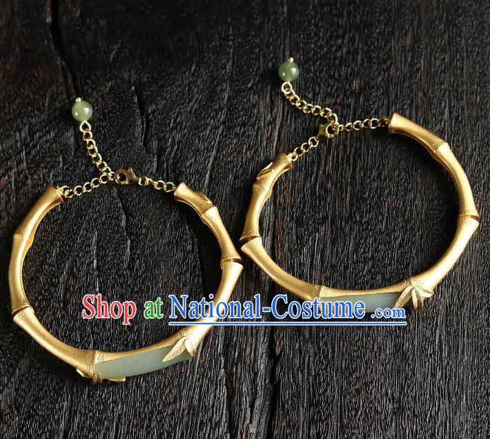 China Handmade Golden Bamboo Bracelet Accessories Traditional National Jade Bangle Jewelry