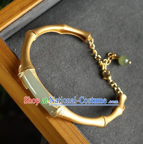 China Handmade Golden Bamboo Bracelet Accessories Traditional National Jade Bangle Jewelry