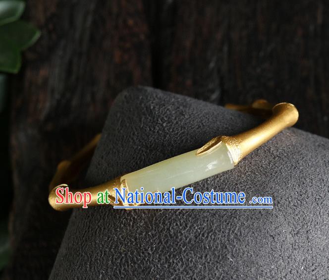 China Handmade Golden Bamboo Bracelet Accessories Traditional National Jade Bangle Jewelry