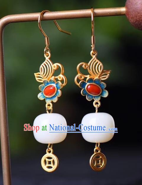 China Traditional Blueing Agate Ear Jewelry Accessories Classical Cheongsam White Jade Earrings