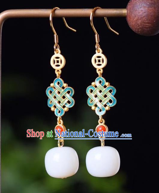 China Traditional White Jade Ear Jewelry Accessories Classical Cheongsam Blueing Earrings