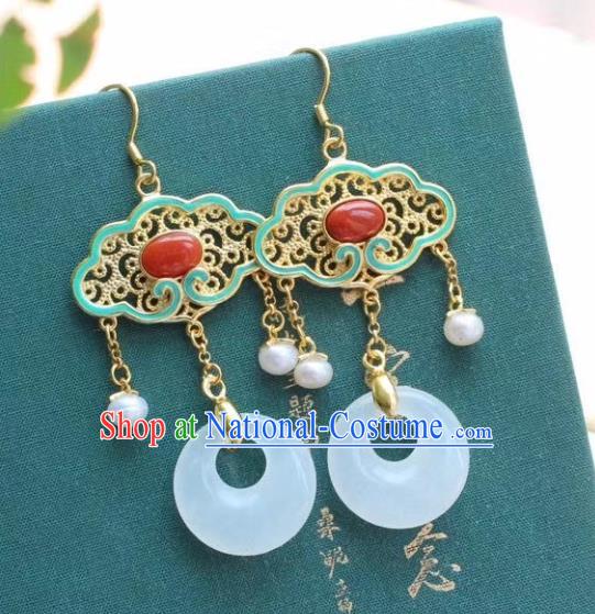 China Traditional Agate Blueing Ear Jewelry Accessories Classical Cheongsam Jade Peace Buckle Earrings